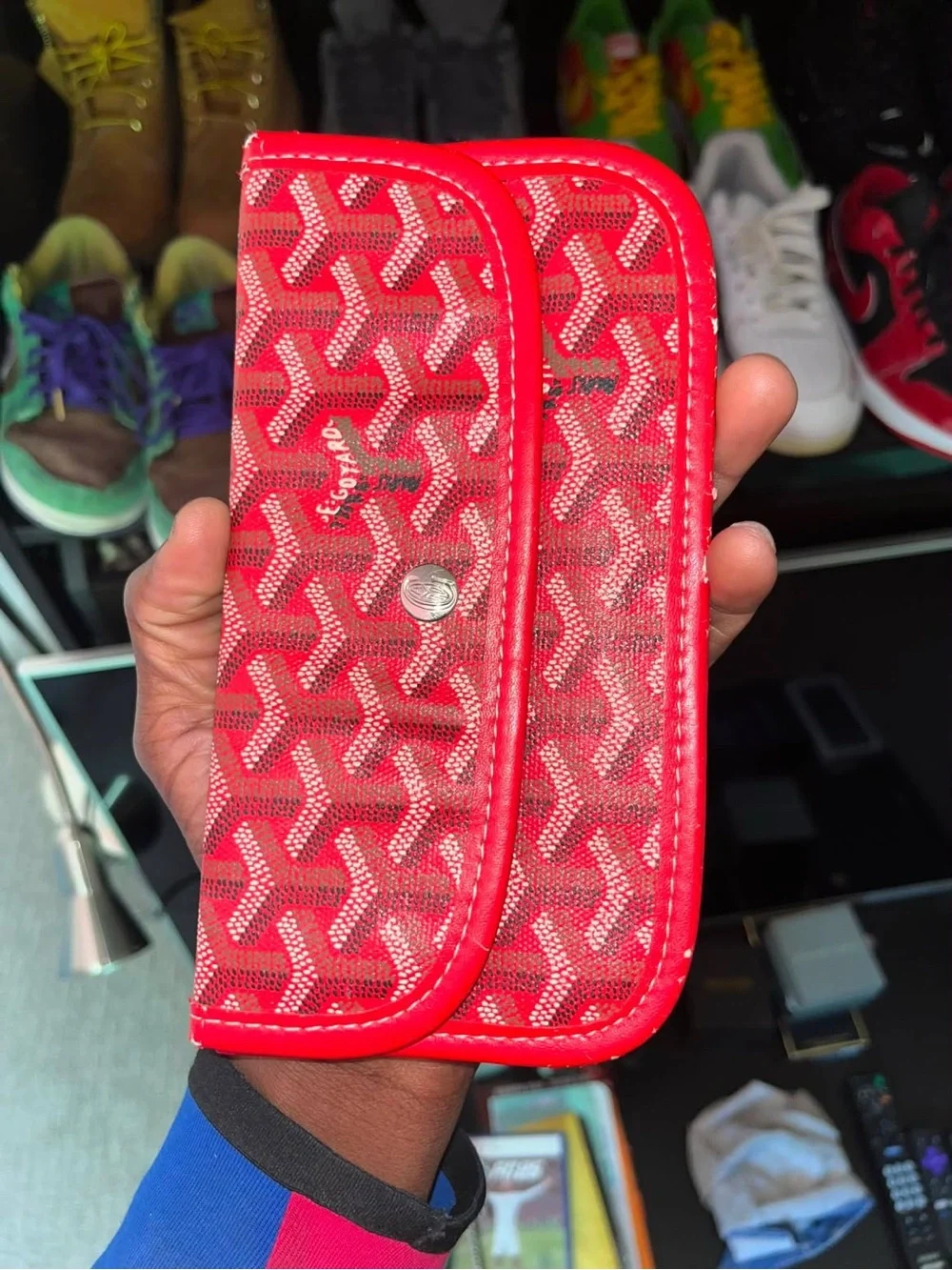 Red Goyard-Style Canvas Wallet
